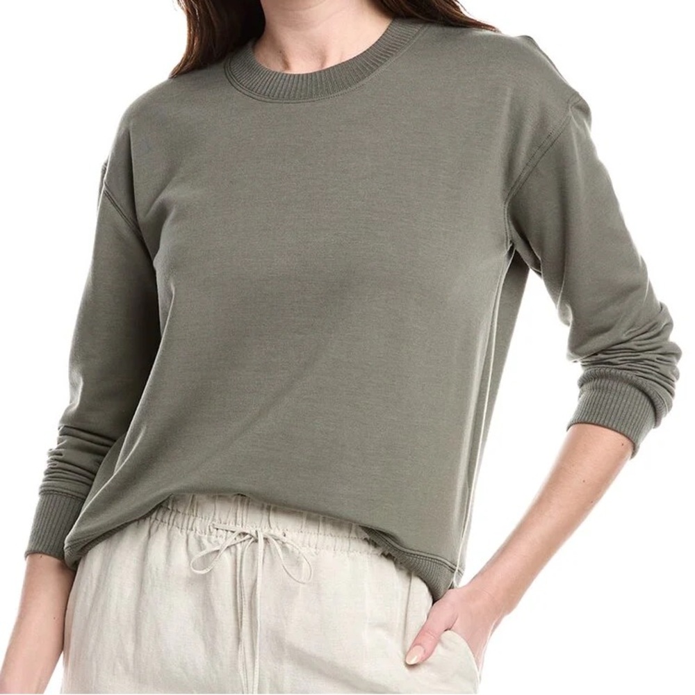 Splendid super soft grey rib trim Crewneck long sleeve shirt top pullover